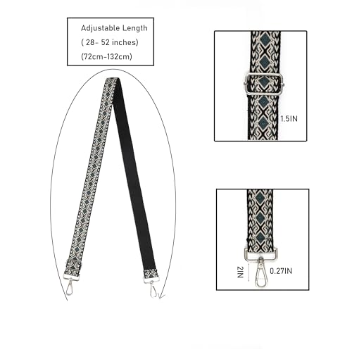 Image of Crossbody Straps for Purses Silver Hardware Purse Strap Wide Shoulder Strap Adjustable Replacement,Retro Jacquard Embroidery for Shoulder Bags, Canvas Tote Handbags