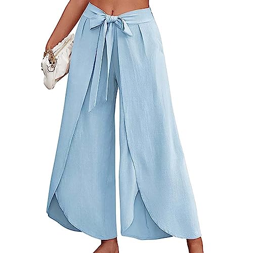 GOKKILRW Womens Beach Palazzo Pants Wide Leg Summer Pants Lightweight Flowy Side Split Travel Pants Boho High Waisted Trouser2