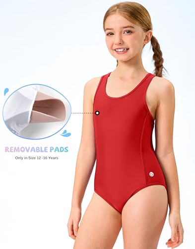 Image of G Gradual Girl's One Piece Swimsuits Racerback Kids Bathing Suit | for Girls 7-16Y, Fully lined for no see-through, Wider straps, UPF 50+, Modest coverage, Swimwear for Swim Team, Beach, Pool