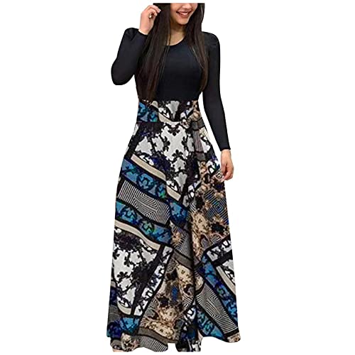Robe maxi longue florale verte en taille L pour femme - Style décontracté chic