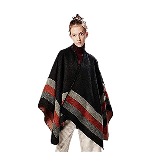MOCOFO Damen Schal Wrap Poncho Cape Cardigan Pullover für Herbst Winter Colorblock Schal Wrap Open Front Cardigans Gr. Einheitsgröße, schwarz / rot Cover