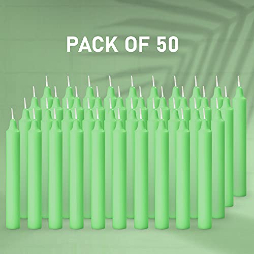 Image of AuraDecor Pack of 50 Stick Candles || Especially Meant for Healing, Chakras, Ritual Candles, Decoration, Lighting, Home Decor || Burning Time 3 to 4 Hours Each (Green), Paraffin Wax