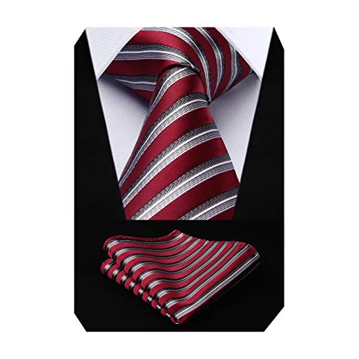 HISDERN Panuelo de lazo a rayas de boda Panuelo de hombre y conjunto de bolsillo de cuadrada Rojo/gris