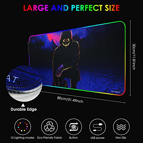 Rgb Gaming Mouse Pad Led Mouse Mat Animated Mousepad Large Mice Pads With Waterproof Surface And Anti-Slip Base -10 Colors Modes With Xl Size-31.5X11.8X0.16 Inches (8030 Dancer) #TOP2