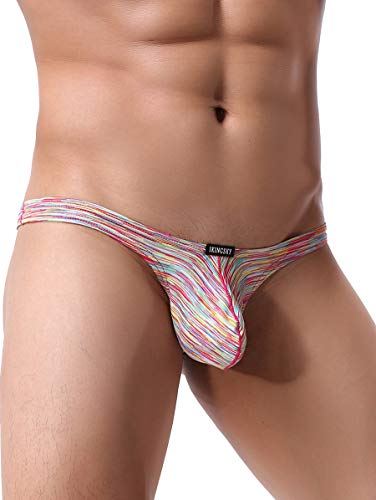 iKingsky Men's Colorful Big Pouch Thong Underwear Sexy Enhanced Underpanties Low Rise Bulge T-back Underwear3