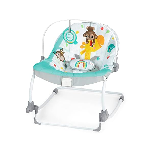 Bright Starts Wild Vibes Hamaca para Bebés con vibraciones relajantes, arco de juegos, arnés con 5 puntos, Unisex, Recién Nacido +