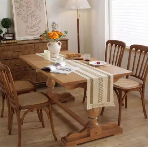 Image of HomeCloud Croshia Woven Table placemat - Heat Resistant, Washable Table Decoration for Dining, Office, Kitchen, Hotel, and Home (Runner White Beige, Set of 1)