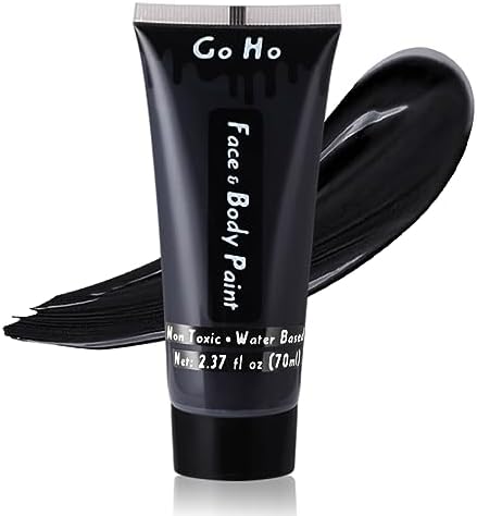Go Ho Black Body Paint Washable(2.1 oz),Non Toxic Hypoallergenic Safe Professional FX Makeup Black Face Paint,Skull Skeleton Clown Makeup for Adults Children SFX Cosplay Costumes Festivals Halloween Makeup
