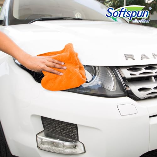 Image of SOFTSPUN MICROFIBER CAR CLEANING,DETAILING & POLISHING CLOTH - 40x60 CMS - ORANGE (3)
