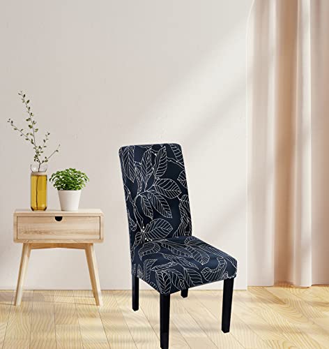 Comfy Gate 4,6,8 Pack Kitchen Chair Covers, 6Pc Removable Dining Room Chair Slipcovers, Elastic Chair Covers For Dining Room 6 Pack, Spandex Parson Chair Protector Set Of 4,6,8, Blue Leaves #TOP1