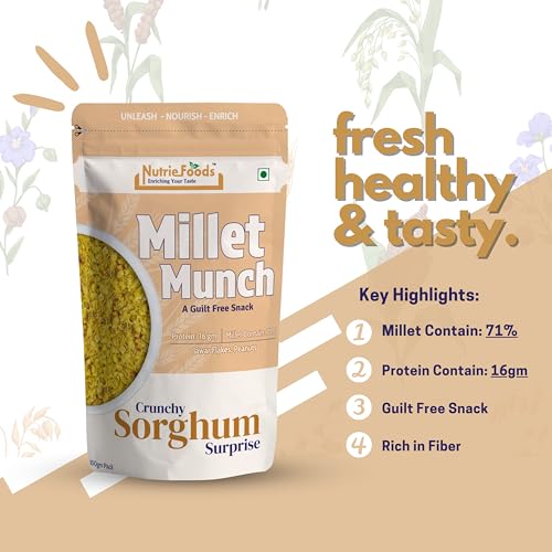 Image of Nutriefoods Millet Munch Snack, 100% Roasted Millets & Guilt Free Snack, Nutritious Munch, Bajra, Jawar, Ragi, Qquinoa, Foxtail Snack (Super 5- Party Munch (Pack of 5), 500gm)