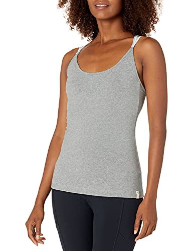 Satva Premium Organic Cotton Open Back Strappy Tank Top Camisole with Built in Shelf Bra for Yoga Workout Running Sports Training Cycling Artha Fitted Cami, Heather Grey, X-Small
