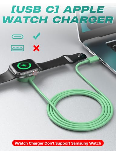 Image of 2Pack USB C for Watch Charger Magnetic Charger Wireless Portable Compatible with Watch Ultra2 Ultra Series 10 /9 /8 /7 /6 /SE /SE2 /5 /4 /3 /2 /1-[1m /Green]
