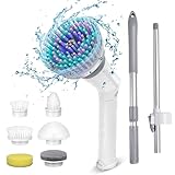 Qimedo Handheld Spin Scrubber with Extended Long Handle, Rechargeable Electric Scrubber for Cleaning, Cordless Power Dish Scrubber with 6 Brushes for Bathtub Grout Tile Floor