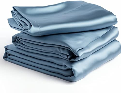 Lunar - Pure 100% Luxury Bamboo from Viscose Bed Sheet Set w/Corner Straps, Soft, Lightweight & Hypoallergenic, Eco-Friendly, Extra Deep Pockets 18” (One Set) (Glacier Blue, Queen)