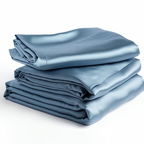 Lunar - Pure 100% Luxury Bamboo From Viscose Bed Sheet Set W/Corner Straps, Soft, Lightweight & Hypoallergenic, Eco-Friendly, Extra Deep Pockets 18” (One Set) (Glacier Blue, Queen) #TOP22