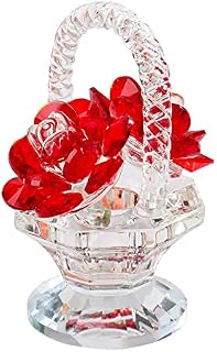 Crystal Rose Basket Collectible Figurines for Women, Sapphire Glass Flower Gifts for Mum on Birthday Anniversary, Centerpiece Ornaments for Home Decor Christmas (Blue)
