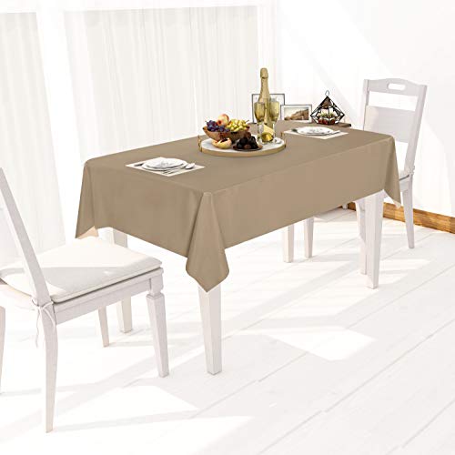 Image of sancua 100% Waterproof Rectangle PVC Tablecloth - 52 x 70 Inch - Oil Proof Spill Proof Vinyl Table Cloth, Wipe Clean Table Cover for Dining Tables, Buffet Parties and Camping, Khaki