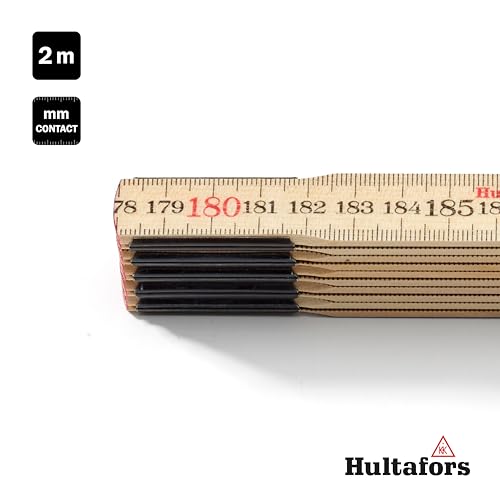 Contactmeter 2m Multipack 3 Stück I Hultafors I Gliedermasstab 2m mit invertierter Skalierung für anliegende Messungen I Made in Sweden I 3x 2 Meter Zollstock aus Glasbirke I 101804