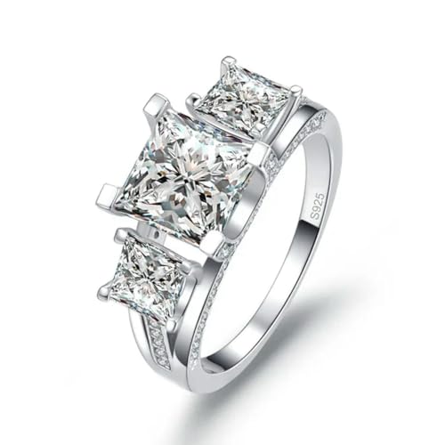 YAHOYA Anillo de Compromiso De Aniversario De Bodas De Lujo De Plata De Ley 3 Piedras Anillos Mujer Anillo De Plata