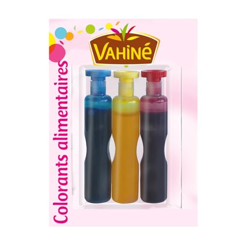VAHINE Colorants Alimentaires Bleu Jaune Rouge lot de 3x6mL pour pâtisserie créative