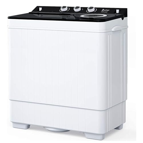 Portable Twin Tub 26lbs Washing Machine with Built-in Drain Pump, Semi-automatic 18lbs Washer 8lbs Spinner Combo Mini Compact Laundry Machine for Apartment, Dorms, RVs, Camping Grey