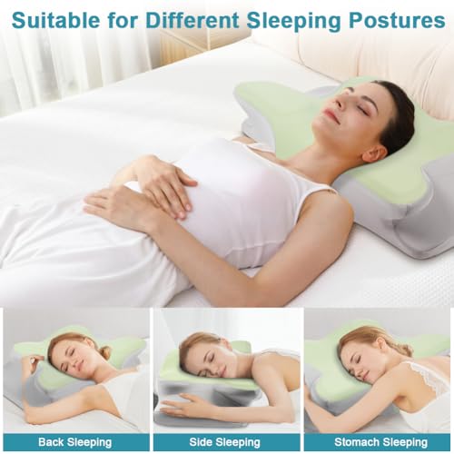 OSDUE Almohada Cervical de Espuma Viscoelastica, 2 en 1 Ergonómico Almohada para El Cuello, Espuma de Memoria Almohada Ortopedica para Alivio del Dolor de Hombros y Relajación 61x43x10,5 cm Verde - imagen 8