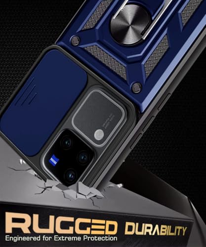 Image of WOW IMAGINE Tough Armor Bumper Mobile Back Case for Vivo V30 Pro | Sliding Camera Shield Cover | Shock Proof 360 Protection | Hybrid PC + TPU | Ring Holder with Kickstand - Blue