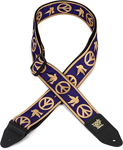 Ernie Ball Sangle en jacquard, symbole Peace and Love et colombe beige/bleu marine - Les Beatles, Paul McCartney, John Lennon, RIngo Starr, George Harrison Ernie Ball Sangle en jacquard, symbole Peace and Love et colombe beige/bleu marine – Image 3
