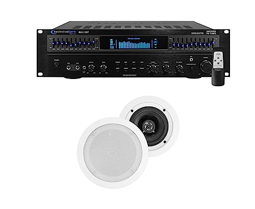 Audio Home Theater Amplifier Receiver+(2) 5.25″ White Ceiling Speakers Heavy Duty RX113BT+HC55 White Iso10-14