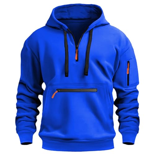 Hoodies for Men Quarter Zip Long Sleeve Pullover Sweatshirt Casual Trendy Fall Winter Vintage Jacket Coat with Pocket