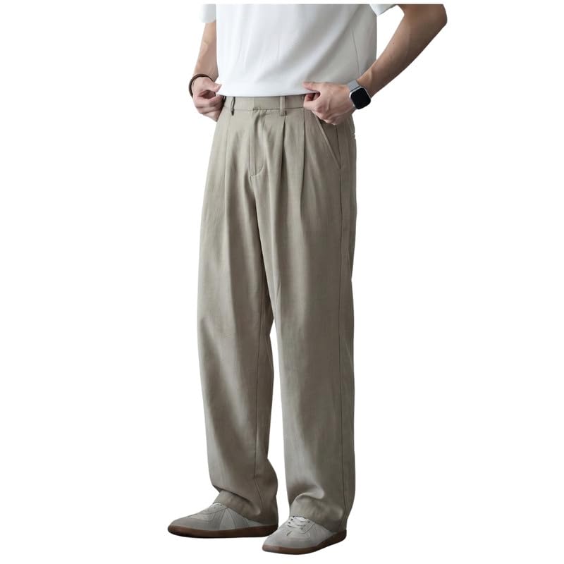 marivoné Men's Lyocell Linen Suit Pants Semi Elastic Waist Breathable Straight Trousers-picture-33