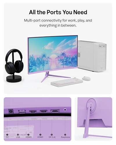 Image of Pixio PXC278 Wave Purple 27 inch 180Hz Refresh Rate QHD 1440p Resolution 1650R Curved Fast VA Panel 1ms GTG Response Time Adaptive Sync HDR Curved Gaming Monitor