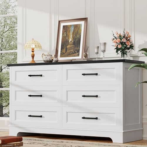 YESHOMY Dresser for Bedroom, Farmhouse 6 Drawers Dresser, Chest of...