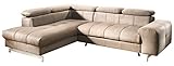 Mivano Ecksofa Chef / L-Sofa mit Schlaffunktion, Bettkasten und verstellbaren Kopfstützen / 262 x 72 x 206 / Mikrofaser Braun
