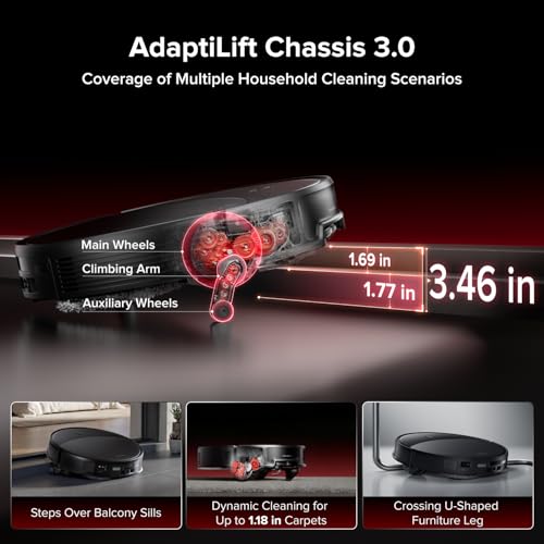roborock Saros 20 Robot Vacuum and Mop, 3.46 in Double-Layer Threshold, 36,000 Pa, 3.14’’ Ultra Slim, Zero-Tangling for Pet Hair, 212°F Hot Water Wash, AI Powered Smart Cleaning for Carpet, Black