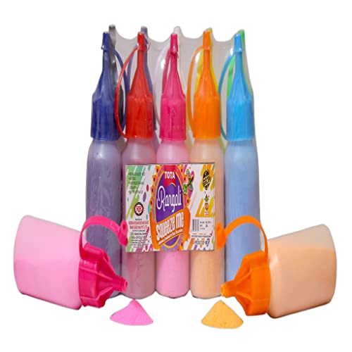Image of TOTA Rangoli Colour Powder Bottles Kolam Rangoli Powder for Floor Rangoli, Art,Home Decor, Pooja Set of 10 Rangoli Colors in Plastic Squeeze Bottles - 800 Gm, Multicolours
