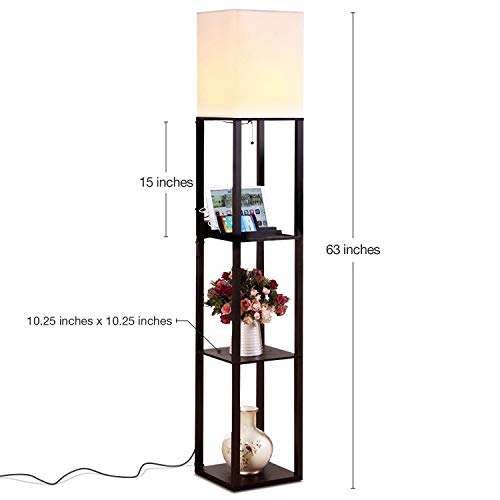 Brightech Maxwell Charger - Modern Shelf Floor Lamp With Usb Charging Ports & Electric Outlet - Corner Display Floor Lamps With Shelves For Living Room, Bedroom And Office - Black #TOP1
