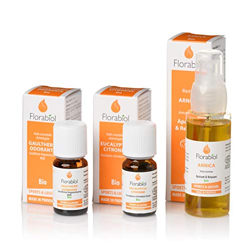 Florabiol | Huiles Essentielles BIO | Gaulthérie Odorante - Eucalyptus Citronné | 2 x 10 ml + Huile Végétale Arnica (50ml) | Pure et Naturelle | Aromathérapie | Pack Sport