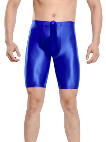Men's Satin Smooth Boxer Short Leggings Oil Glossy Sissy Closed Peni Sheath Pouch Underwear