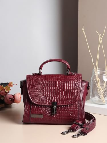 Image of Victoria Satchel Hand-held with Adjustable & Detachable Shoulder Sling Strap for Women |Genuine Leather Crossbody Top Handle Handbag | 10-Year Warranty