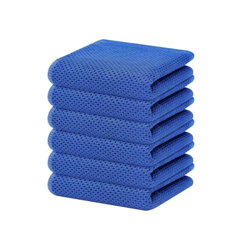 Image of Homaxy 100% Cotton Waffle Weave Kitchen Dish Towels, Ultra Soft Absorbent Quick Drying Cleaning Towel, 13 x 28 Inches, 6-Pack, Blueberry