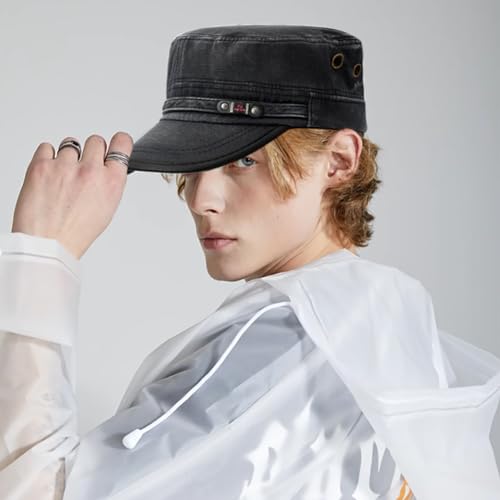 Image of Cadet Army Hat 2 Pieces Flat Top Cap Unisex Military Hat for Women Men