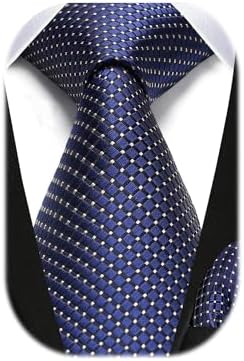 HISDERN Extra Long Check Tie Handkerchief Men's Necktie & Pocket Square Set