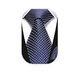 HISDERN Navy Blue Ties for Men Long Tie Pocket Square Set Formal Men Necktie Handkerchief Woven Classic Silk Tie for Business or Wedding