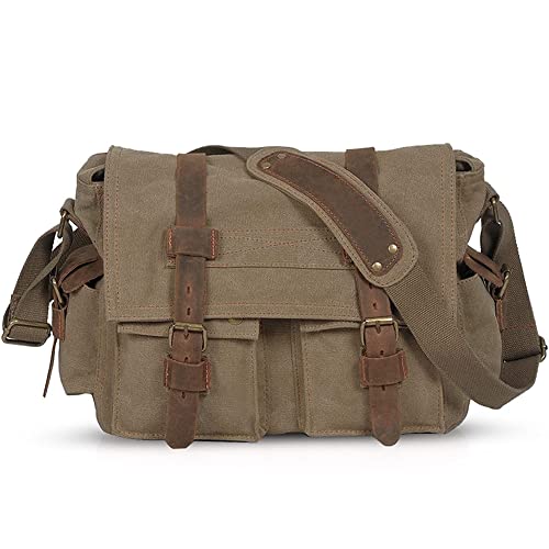 VARLIVOO Vintage Sacs bandoulière Homme Sac Messager pour Hommes Sacs pour Ordinateur Portable 14" Cartable Briefcase Travail L'école Toile Marron A Cover