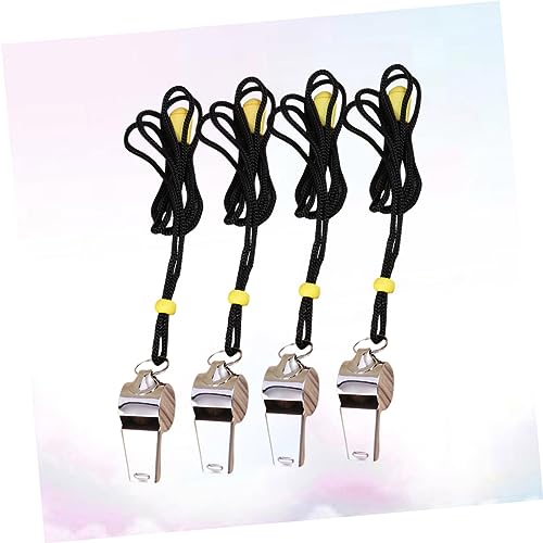 Silbatos de acero inoxidable Hemoton 4 piezas con cuerda miniatura 7