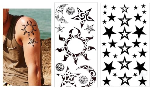 2 fogli di tatuaggio con stella temporanea tatuaggio a stelle tribale tatuaggio solare M190 HM434