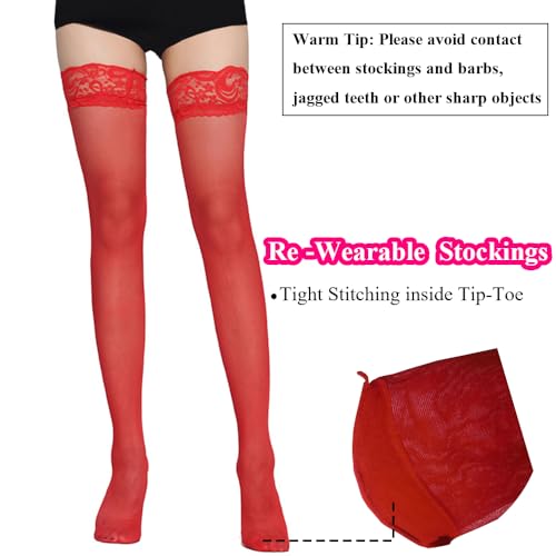 Image of Thigh High Stockings Lace Top, Women's Semi Sheer Sexy Stay Up Halloween Lingerie Thigh High Stockings