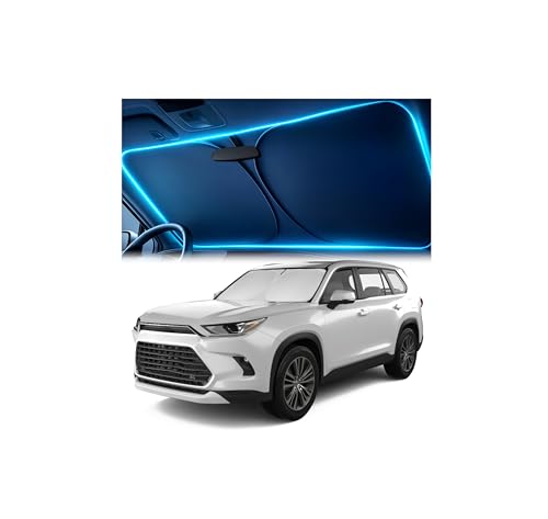 Windshield Sun Shade for Toyota Highlander L LE XLE Limited Platinum 2020-2026 Custom Fit Sun Shield with Mirror CutOut Blocks Heat & UV Foldable - Toyota Highlander Windshield Sunshade